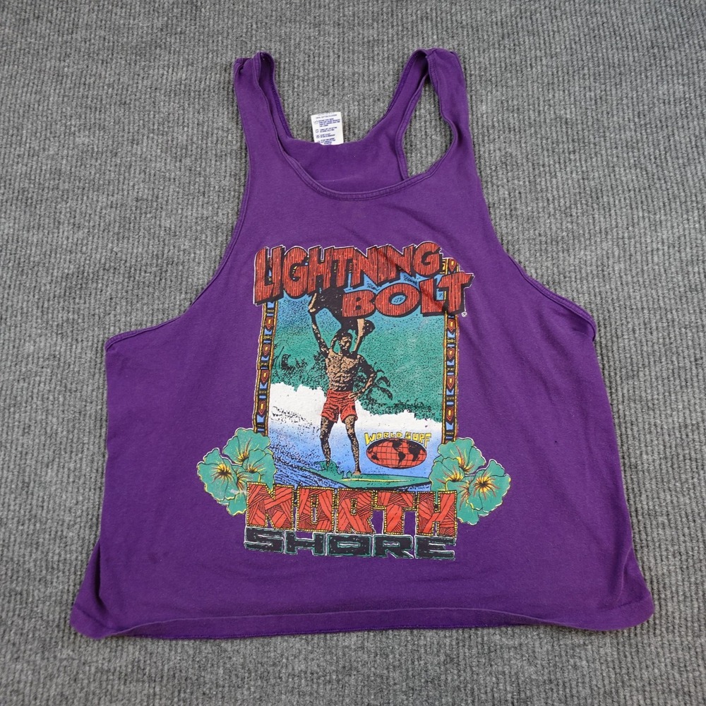 Vintage Lightning Bolt Shirt Mens 2XL Purple North Shore Surf Tank Top Hawaii